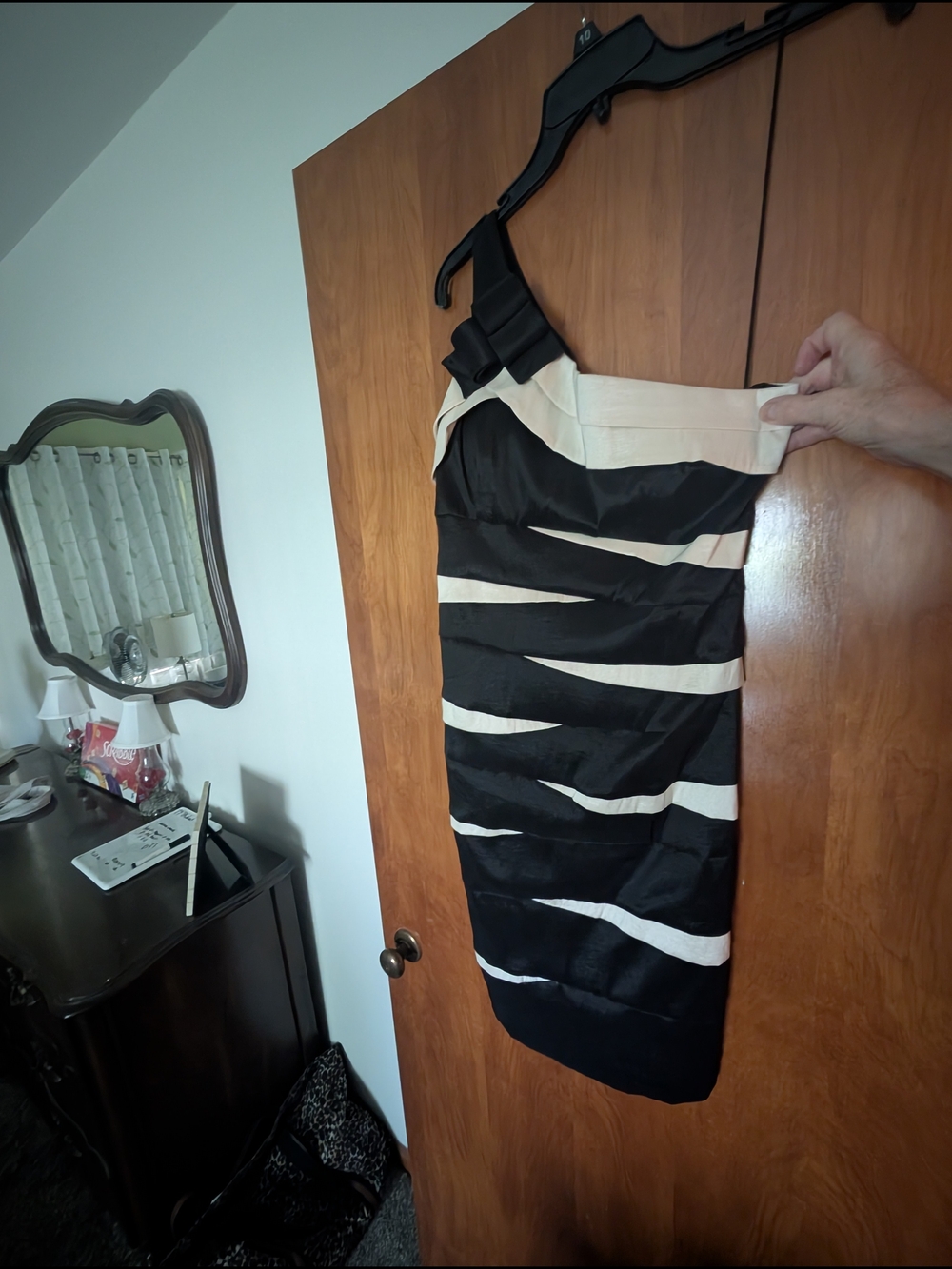 Scarlett Black and Cream One-Shoulder Stripe Sheath Dress